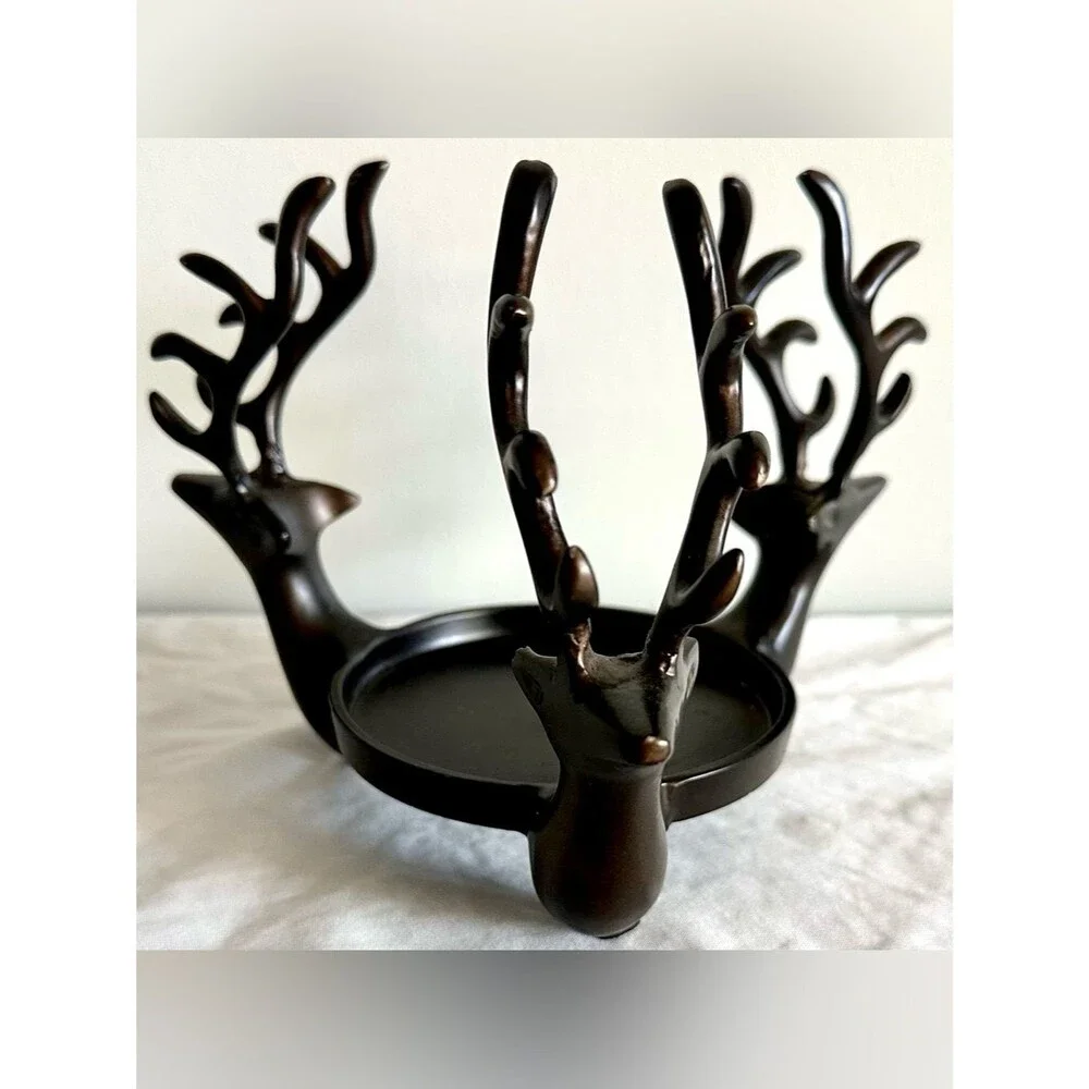 Reindeer Antler Candle Holder Stand Tray Bronze 5 5/8”H x 7 1/4”